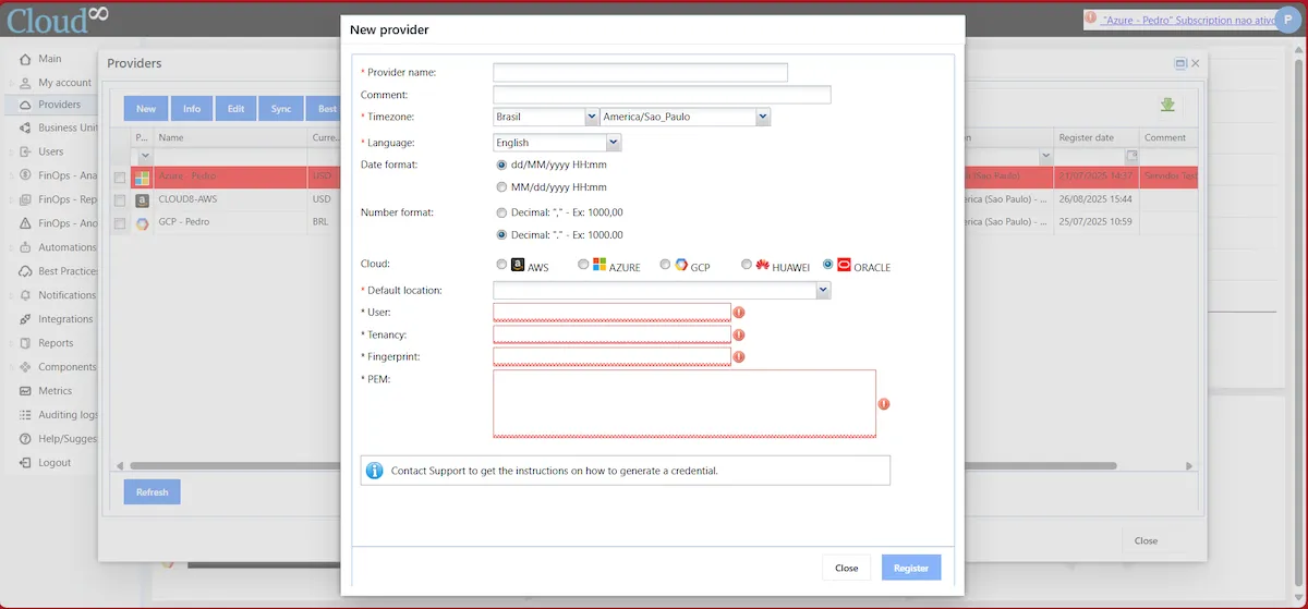 Connecting OCI Providers to Cloud8
