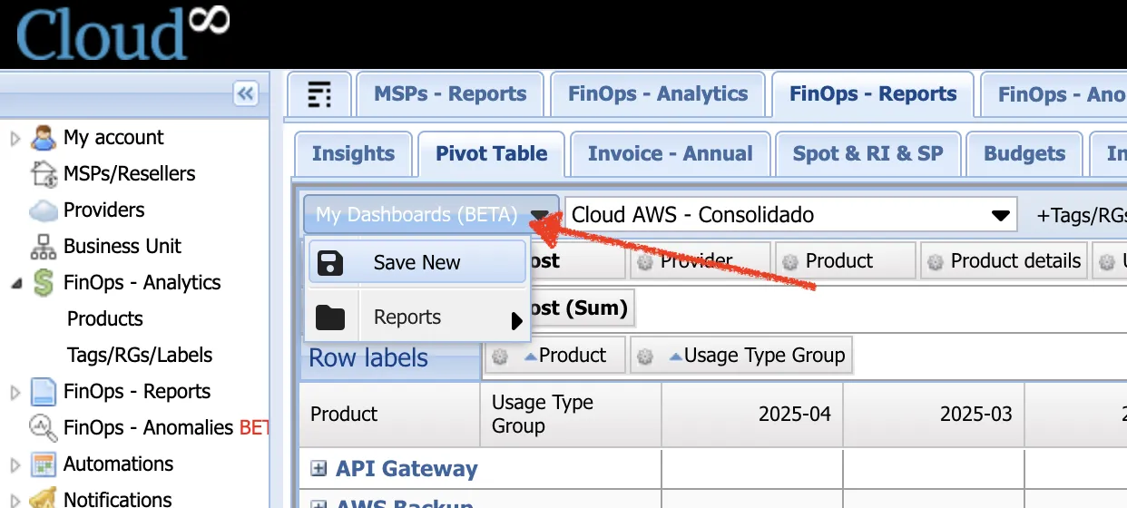 Cloud8 Save new dashboard
