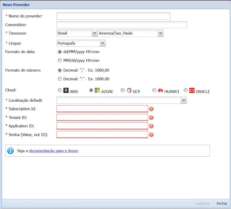 Conectando provedores da Azure Enterprise Agreement ao Cloud8